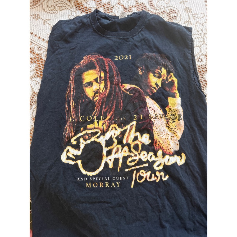 J Cole 2021 The Off-Season Tour Shirt 21 Savage Morray Black Muscle Tee Mens M